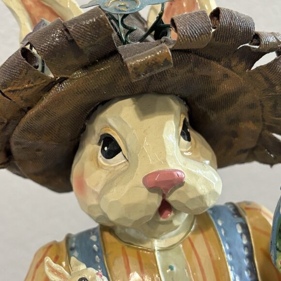 RARE UNIQUE FAUX CARVED WOOD BUNNY RABBIT FIGURINE 12” TALL - Picture 6 of 12